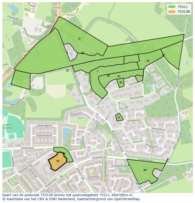 Afbeelding van het postcodegebied 7531 JN op de kaart.