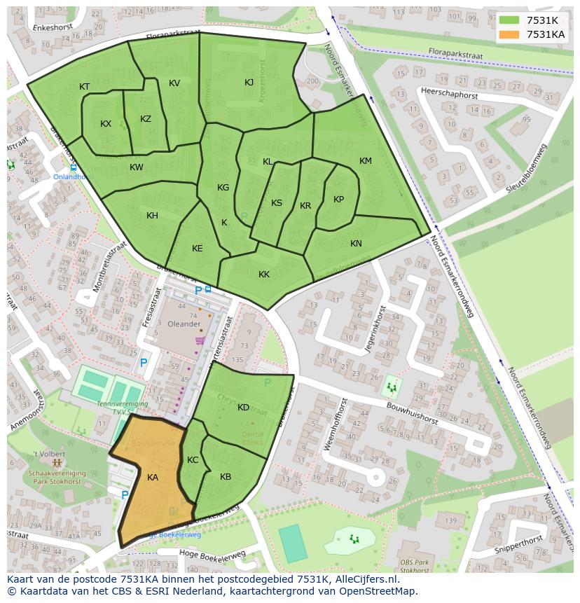 Afbeelding van het postcodegebied 7531 KA op de kaart.