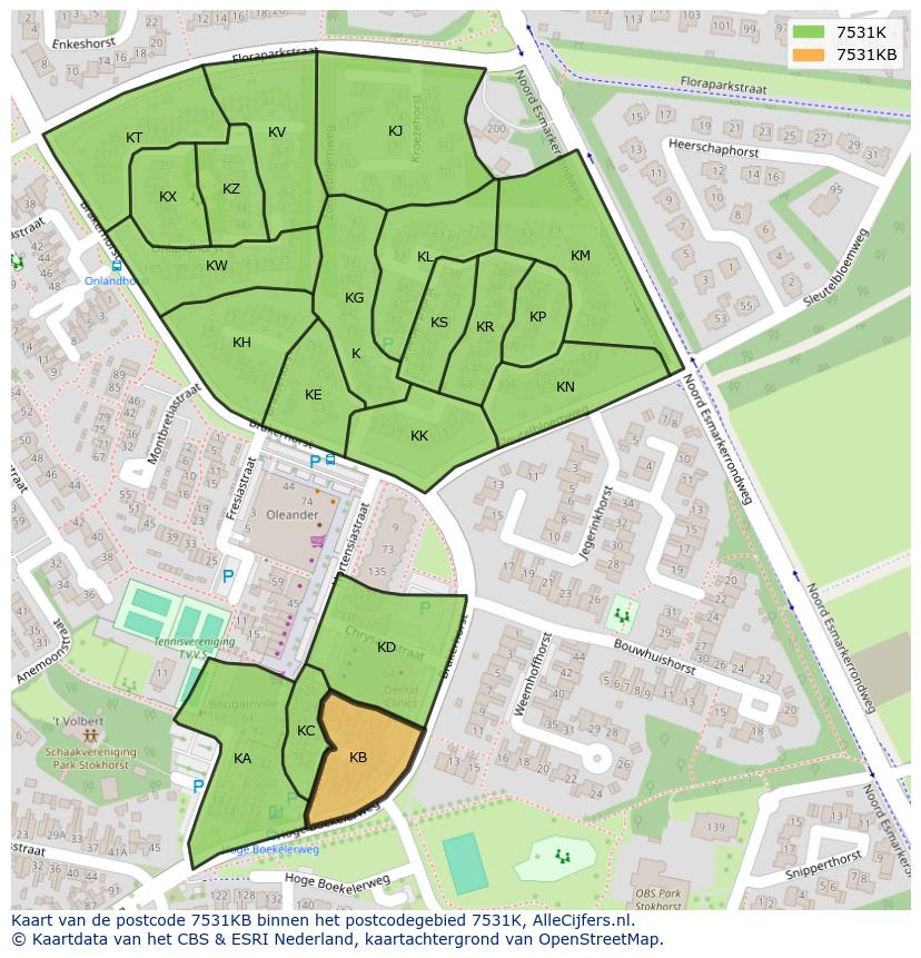 Afbeelding van het postcodegebied 7531 KB op de kaart.