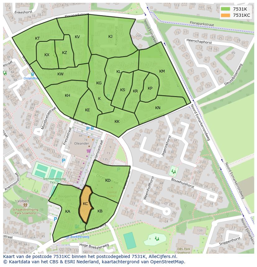 Afbeelding van het postcodegebied 7531 KC op de kaart.