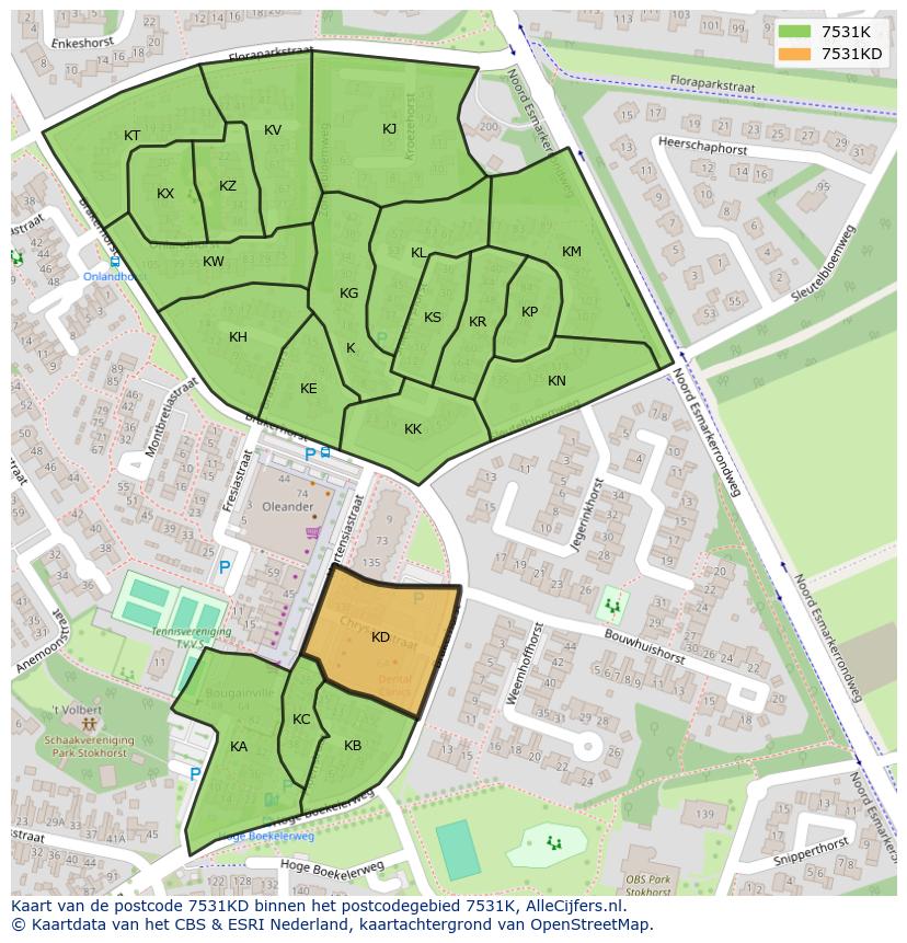 Afbeelding van het postcodegebied 7531 KD op de kaart.