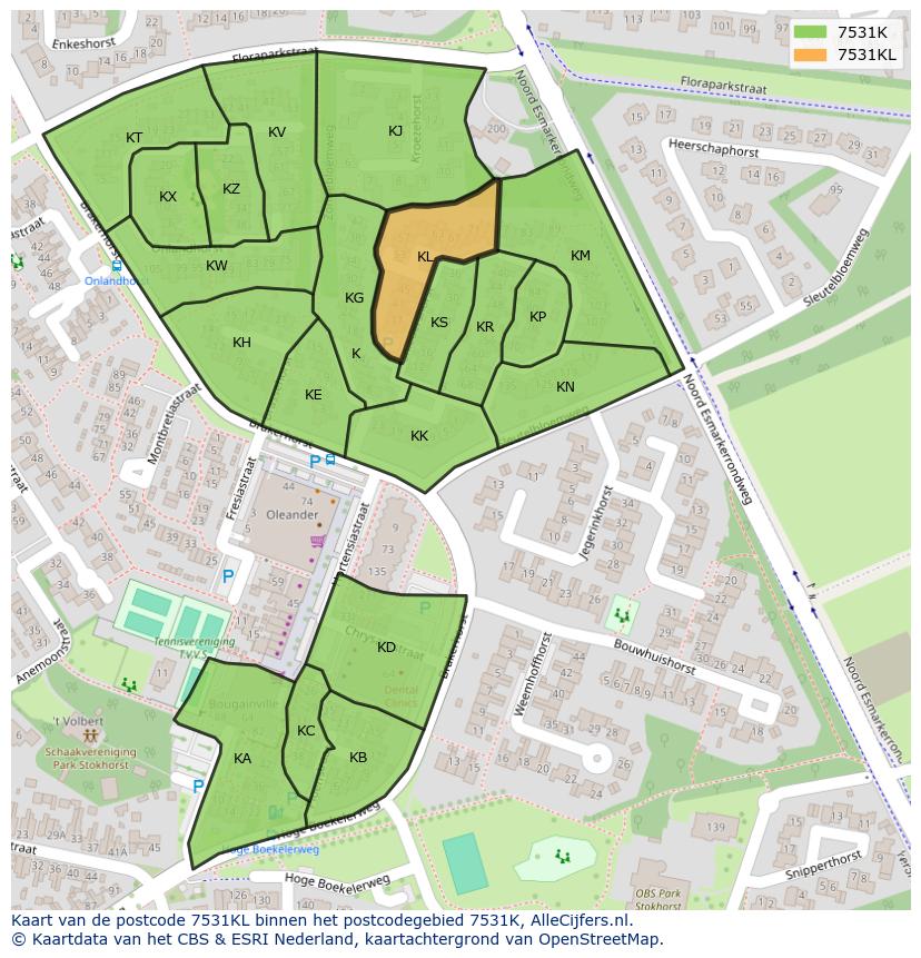 Afbeelding van het postcodegebied 7531 KL op de kaart.