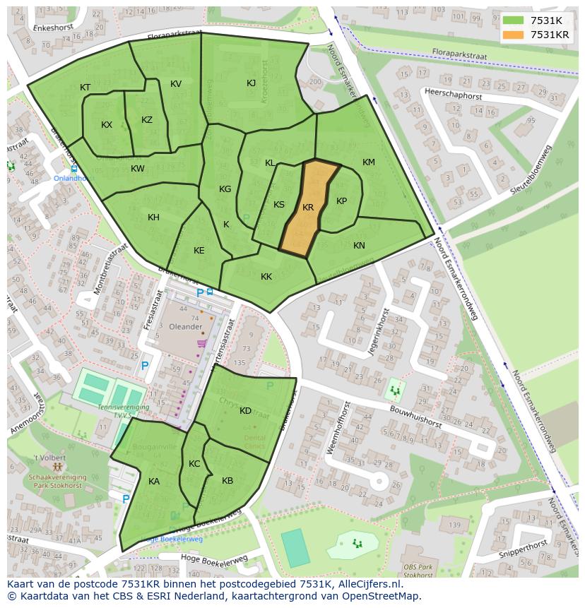 Afbeelding van het postcodegebied 7531 KR op de kaart.