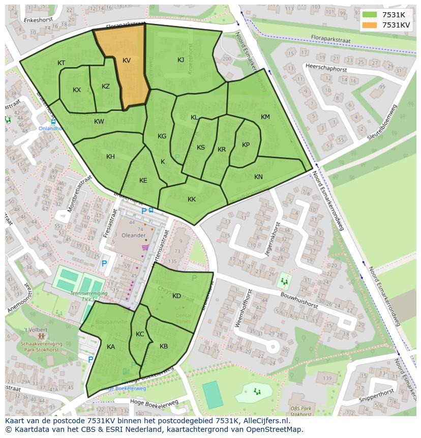 Afbeelding van het postcodegebied 7531 KV op de kaart.