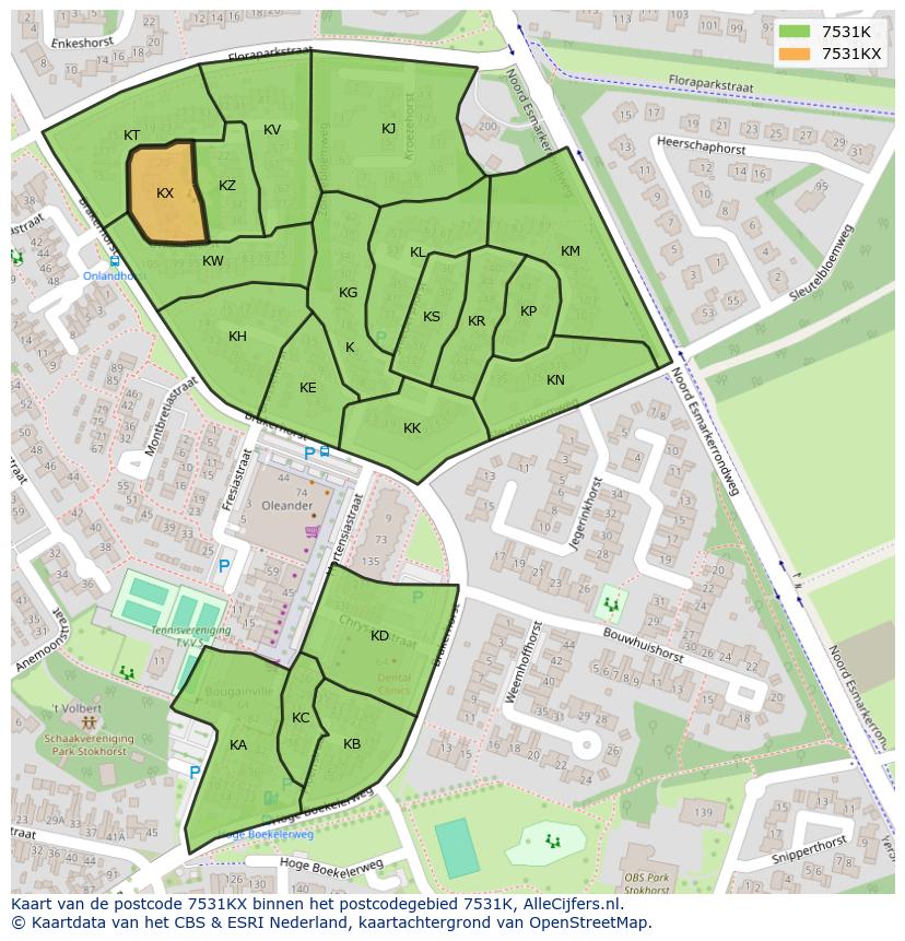 Afbeelding van het postcodegebied 7531 KX op de kaart.