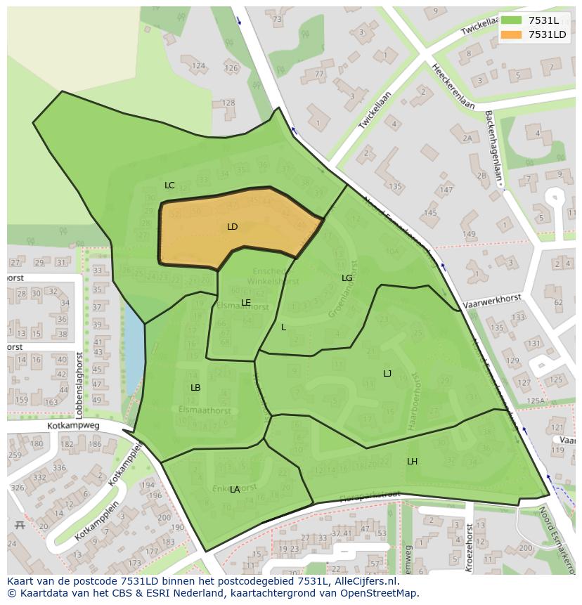 Afbeelding van het postcodegebied 7531 LD op de kaart.