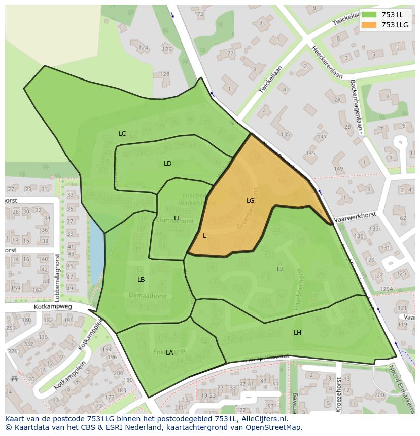 Afbeelding van het postcodegebied 7531 LG op de kaart.