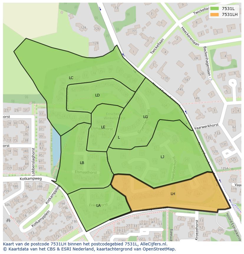 Afbeelding van het postcodegebied 7531 LH op de kaart.
