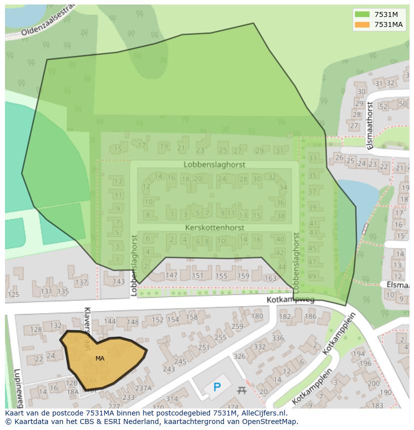 Afbeelding van het postcodegebied 7531 MA op de kaart.