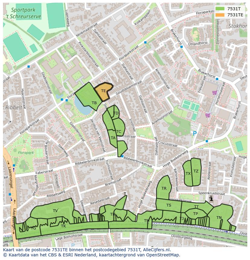 Afbeelding van het postcodegebied 7531 TE op de kaart.
