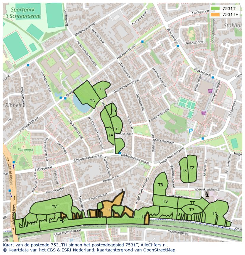 Afbeelding van het postcodegebied 7531 TH op de kaart.