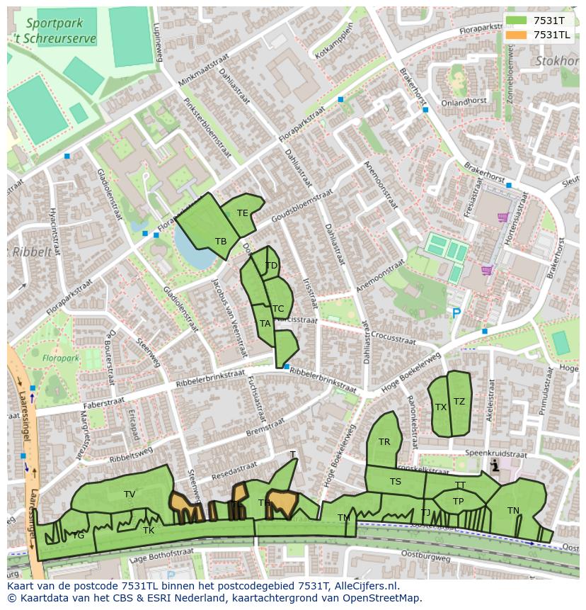 Afbeelding van het postcodegebied 7531 TL op de kaart.