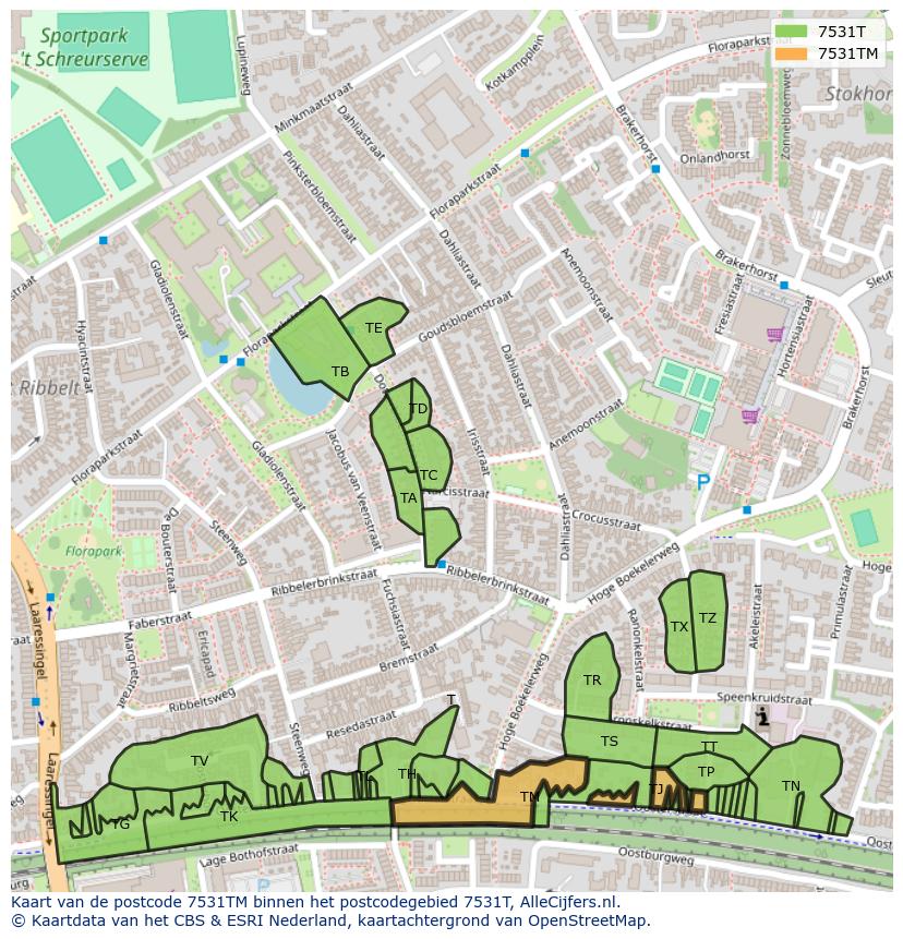 Afbeelding van het postcodegebied 7531 TM op de kaart.