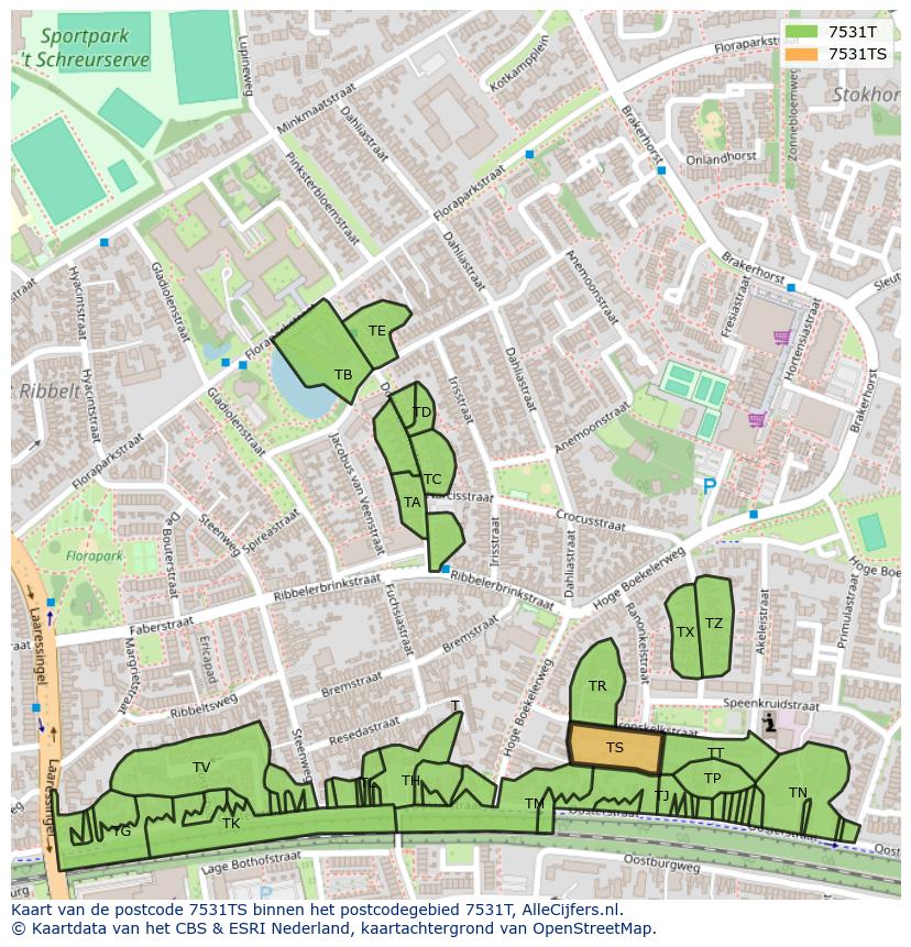 Afbeelding van het postcodegebied 7531 TS op de kaart.