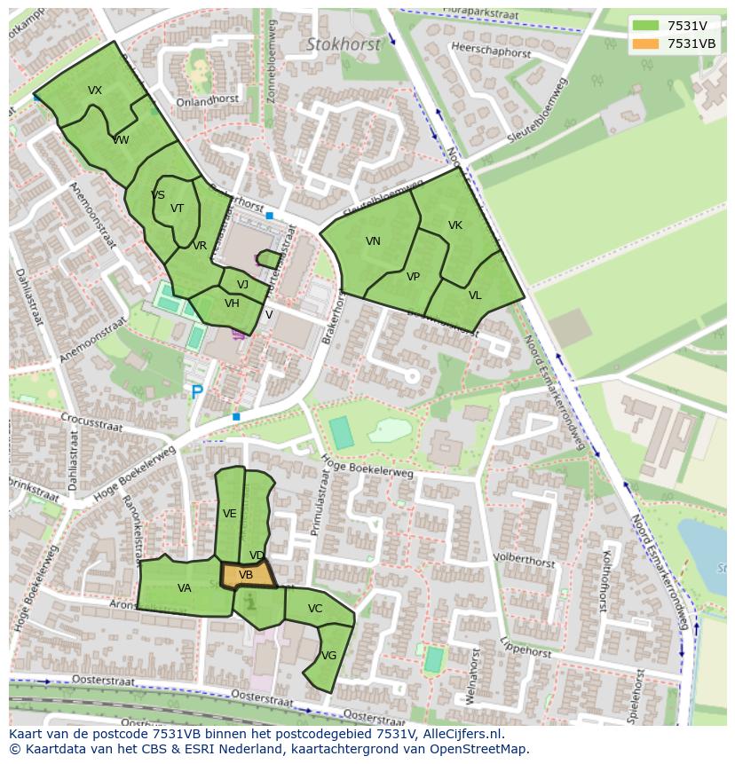 Afbeelding van het postcodegebied 7531 VB op de kaart.