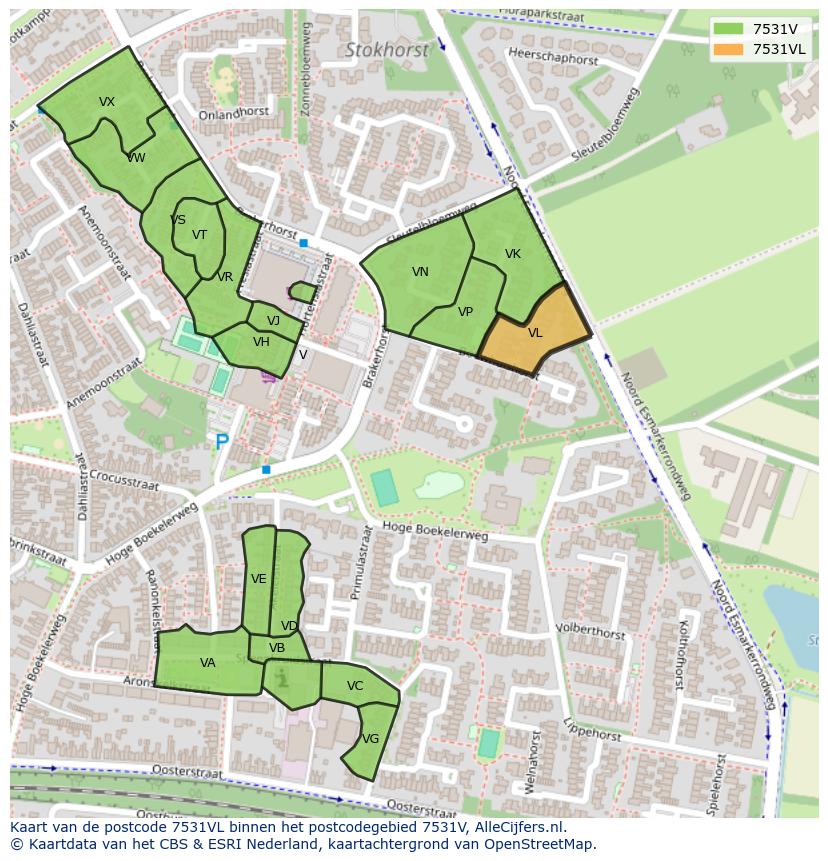 Afbeelding van het postcodegebied 7531 VL op de kaart.