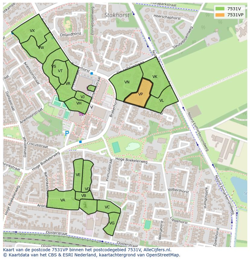 Afbeelding van het postcodegebied 7531 VP op de kaart.