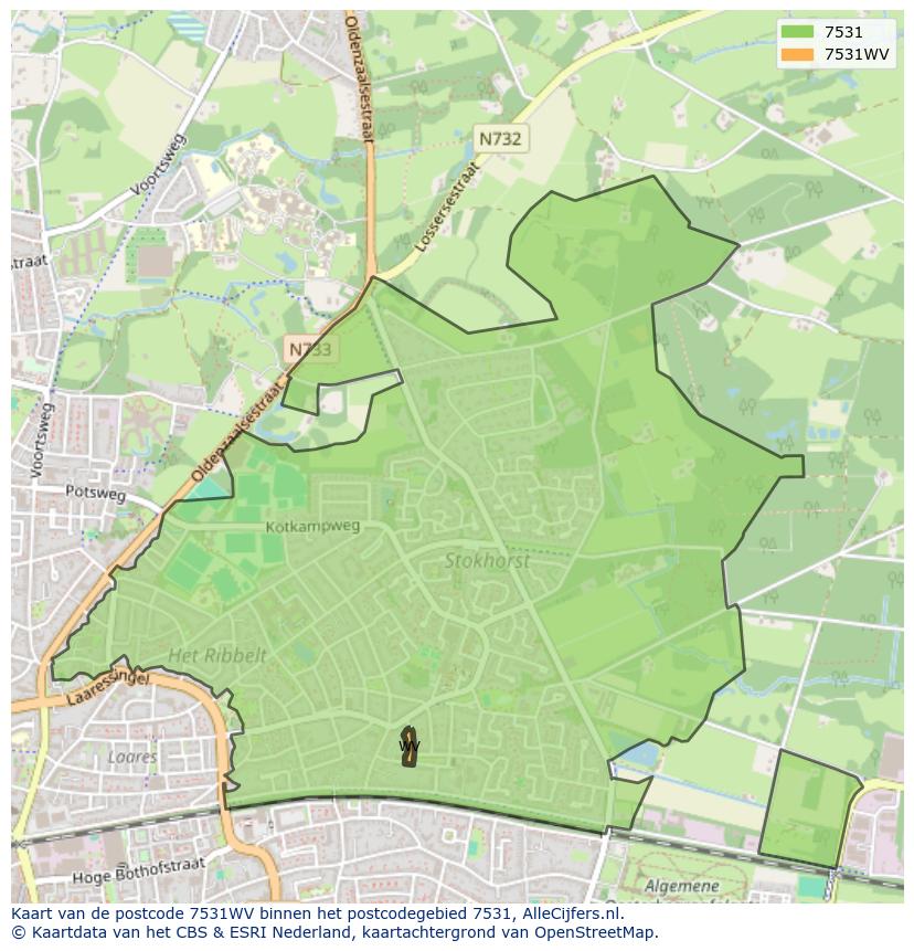 Afbeelding van het postcodegebied 7531 WV op de kaart.