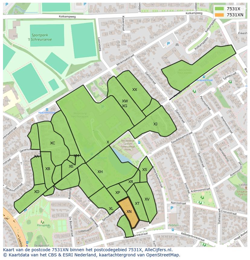 Afbeelding van het postcodegebied 7531 XN op de kaart.