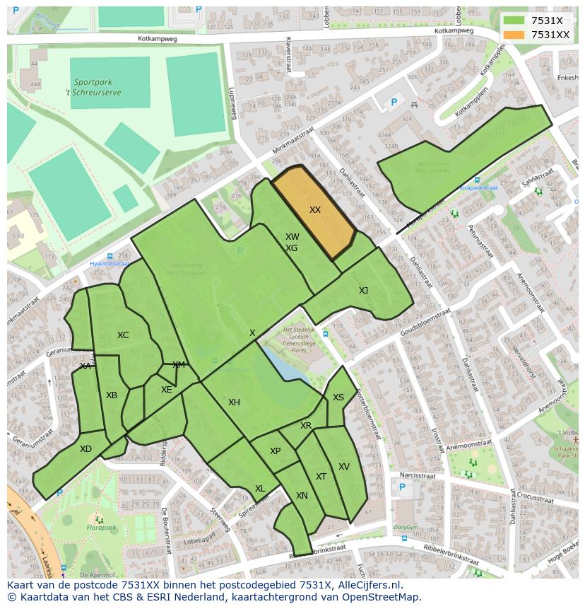 Afbeelding van het postcodegebied 7531 XX op de kaart.