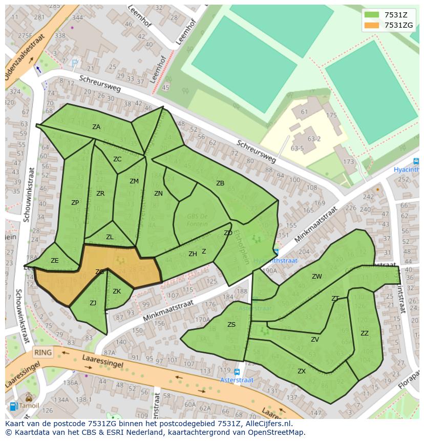 Afbeelding van het postcodegebied 7531 ZG op de kaart.