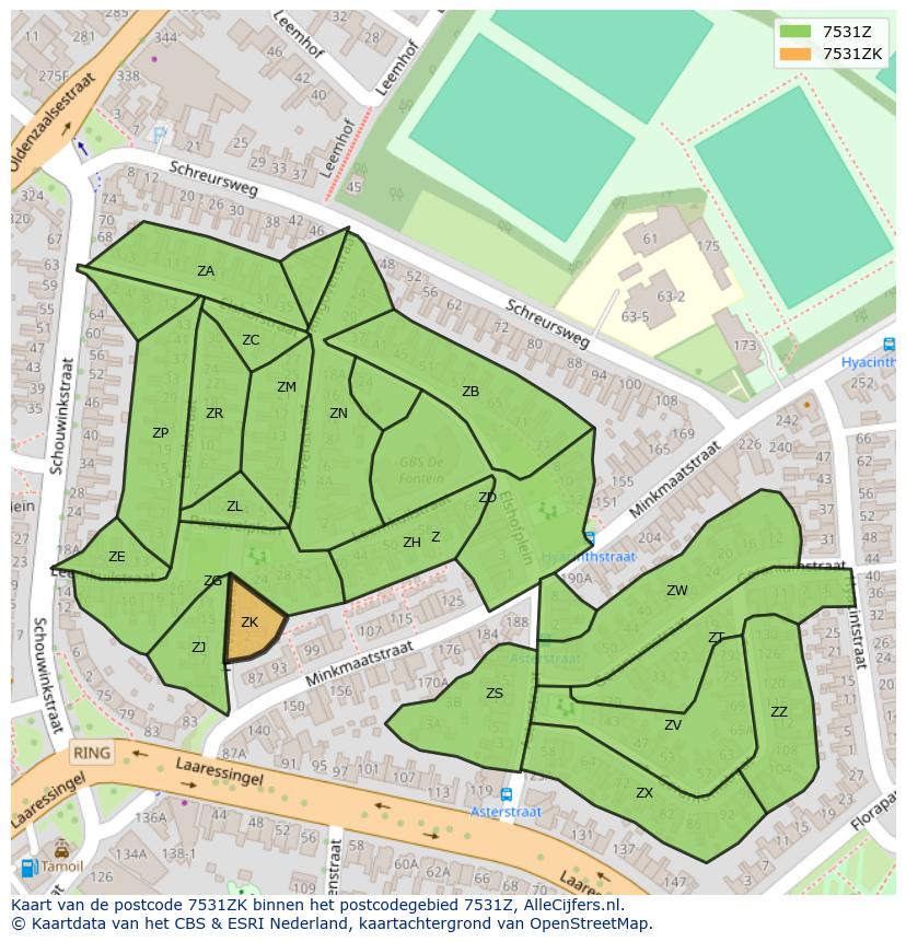 Afbeelding van het postcodegebied 7531 ZK op de kaart.