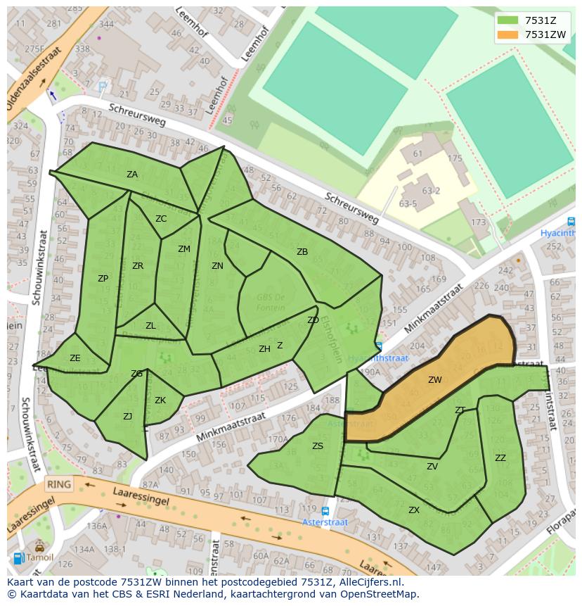 Afbeelding van het postcodegebied 7531 ZW op de kaart.