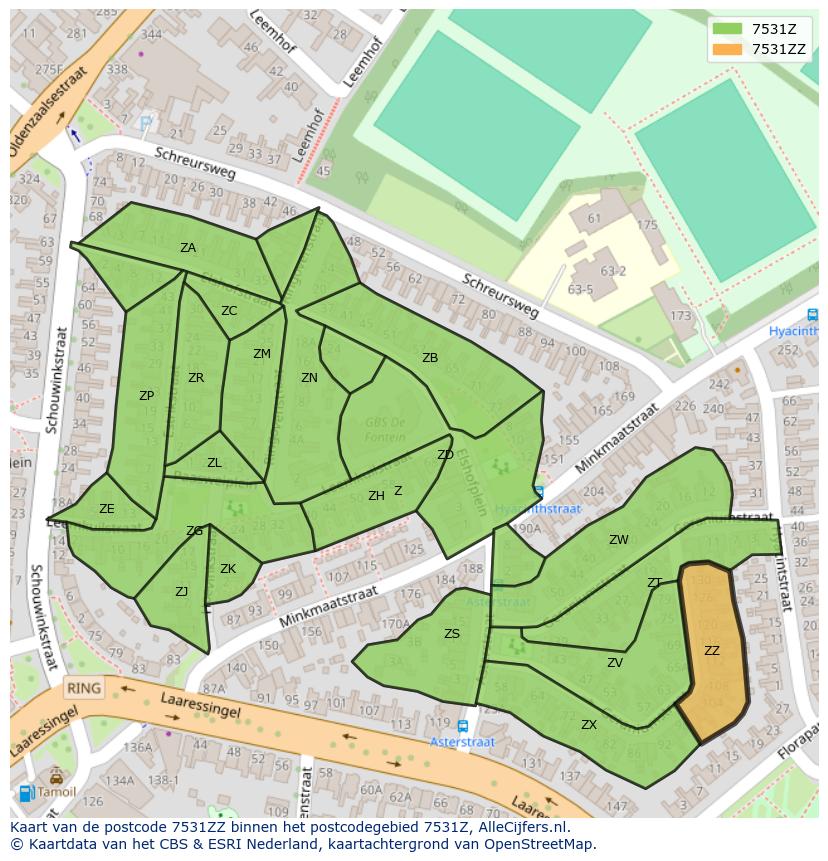 Afbeelding van het postcodegebied 7531 ZZ op de kaart.