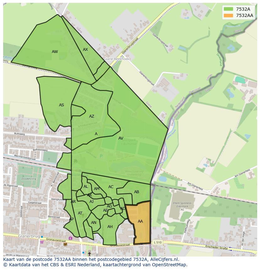 Afbeelding van het postcodegebied 7532 AA op de kaart.