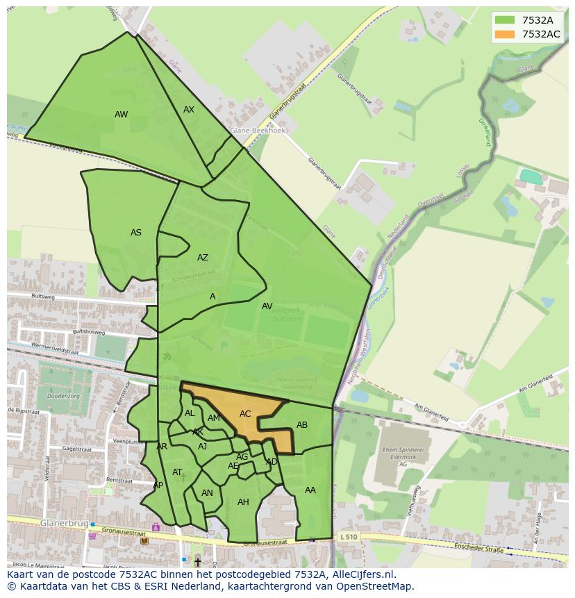 Afbeelding van het postcodegebied 7532 AC op de kaart.