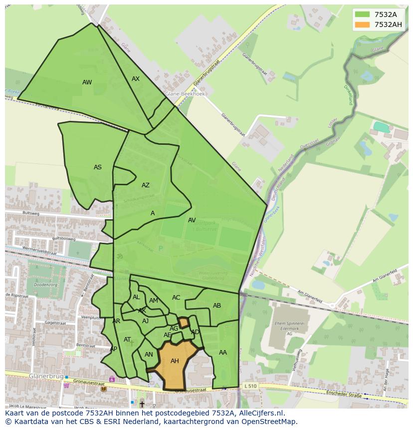 Afbeelding van het postcodegebied 7532 AH op de kaart.