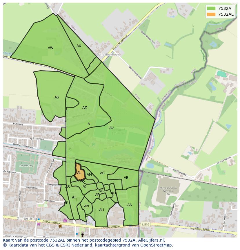 Afbeelding van het postcodegebied 7532 AL op de kaart.