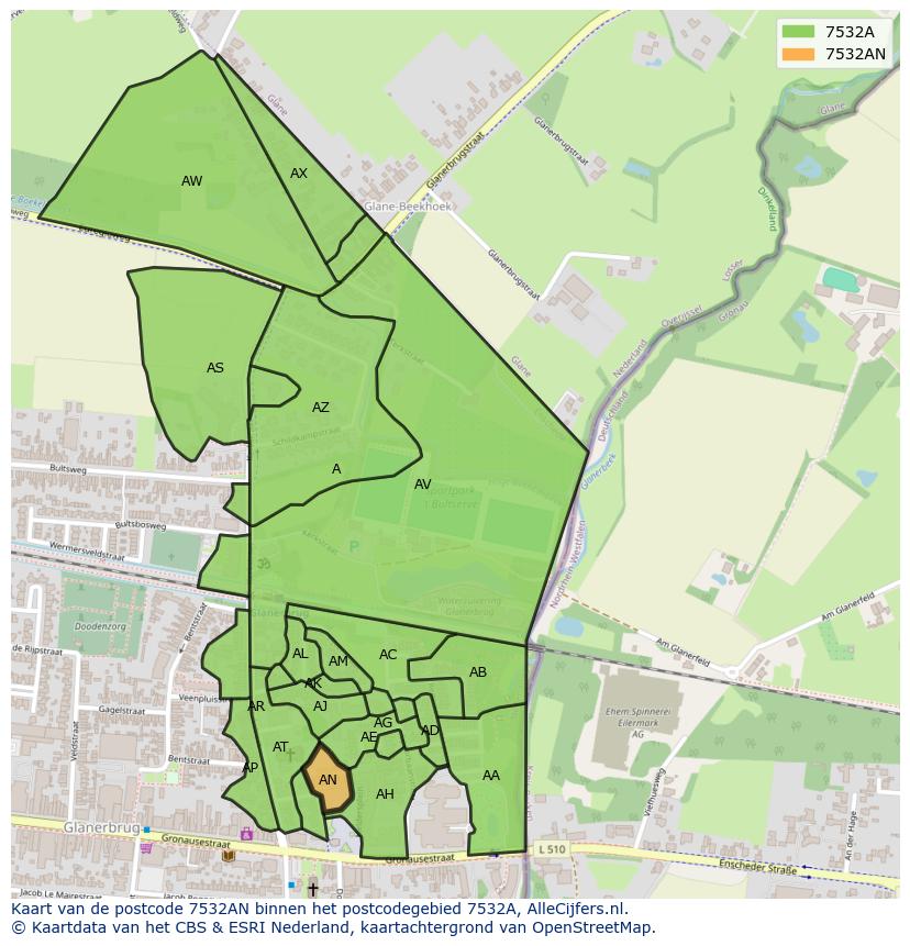 Afbeelding van het postcodegebied 7532 AN op de kaart.