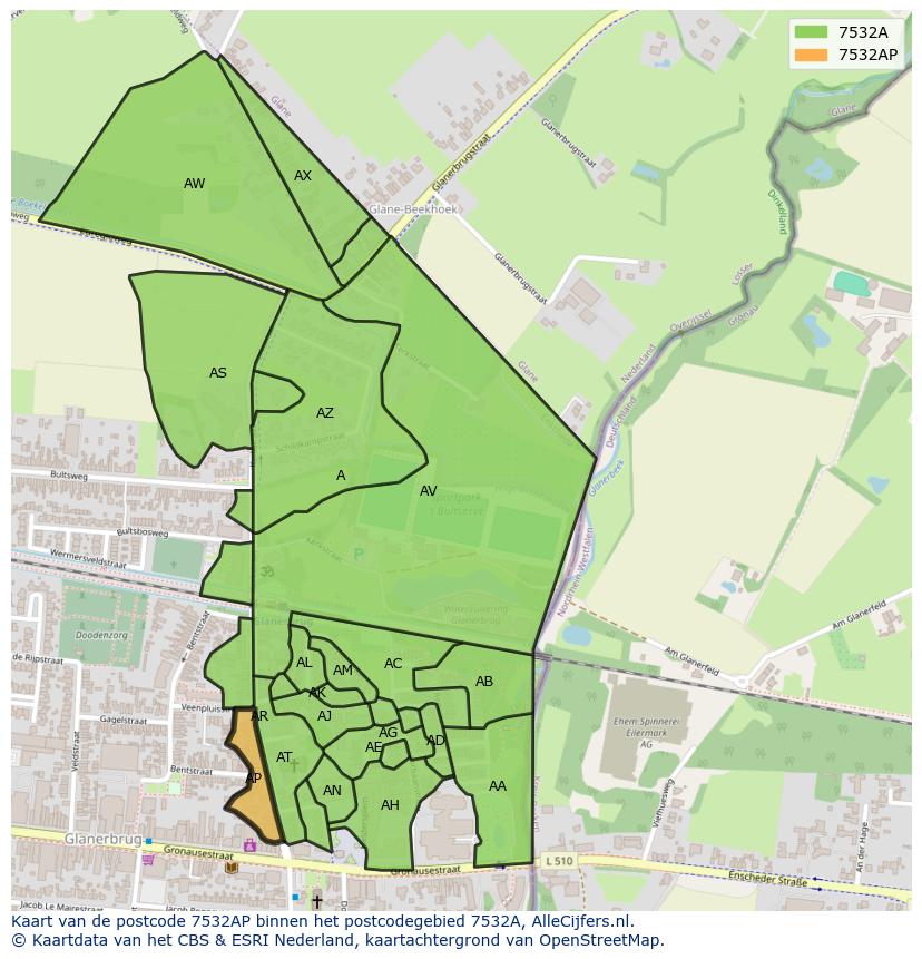 Afbeelding van het postcodegebied 7532 AP op de kaart.