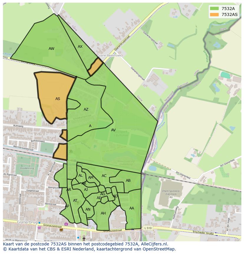 Afbeelding van het postcodegebied 7532 AS op de kaart.