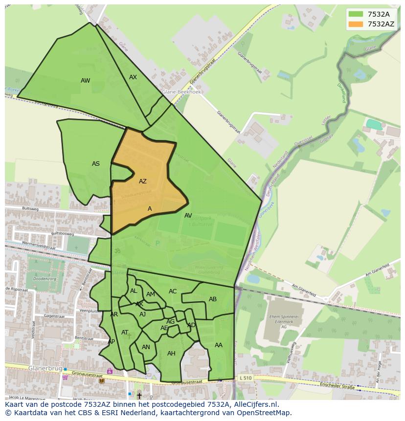 Afbeelding van het postcodegebied 7532 AZ op de kaart.