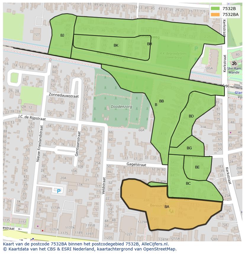Afbeelding van het postcodegebied 7532 BA op de kaart.