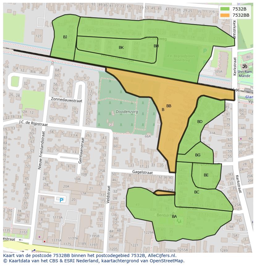 Afbeelding van het postcodegebied 7532 BB op de kaart.