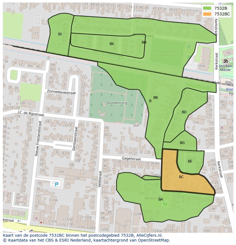Afbeelding van het postcodegebied 7532 BC op de kaart.