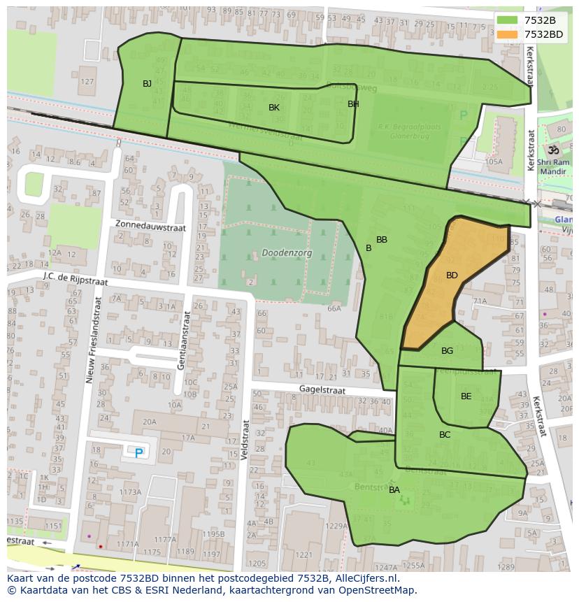 Afbeelding van het postcodegebied 7532 BD op de kaart.