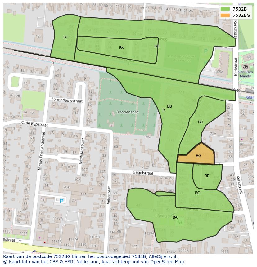 Afbeelding van het postcodegebied 7532 BG op de kaart.