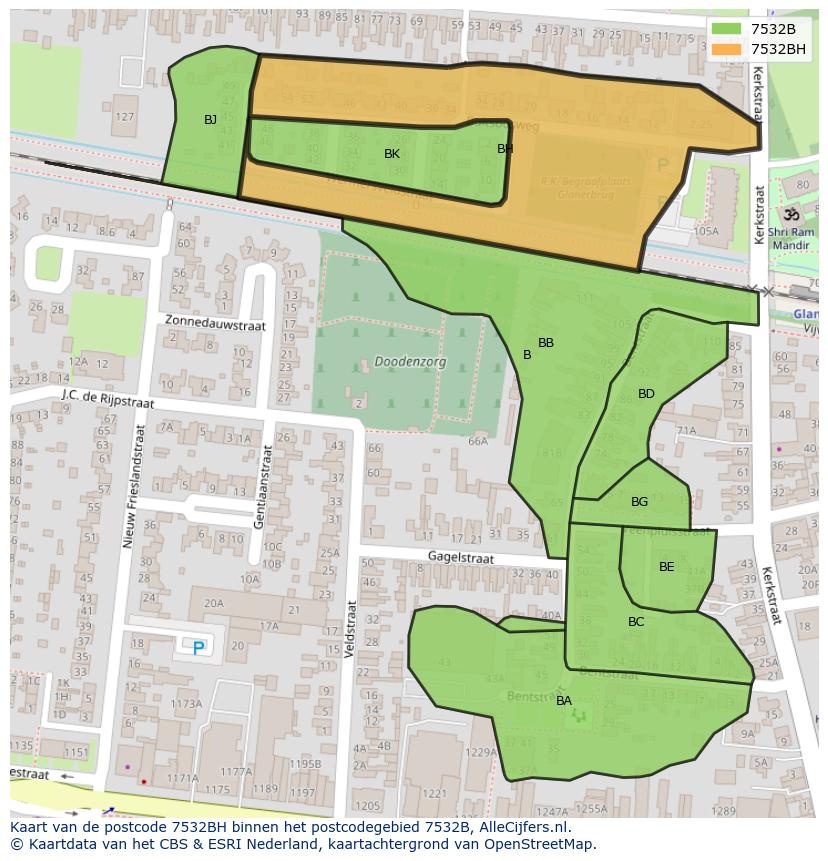 Afbeelding van het postcodegebied 7532 BH op de kaart.