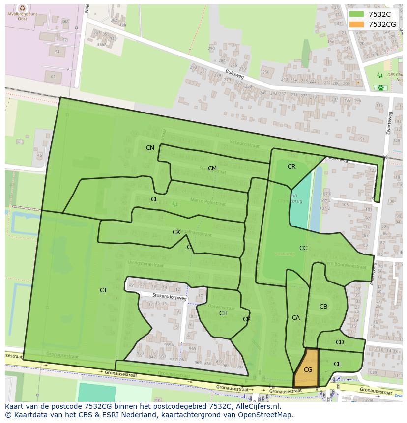Afbeelding van het postcodegebied 7532 CG op de kaart.