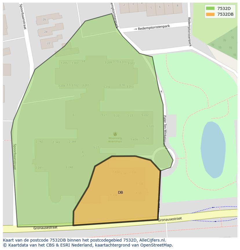 Afbeelding van het postcodegebied 7532 DB op de kaart.