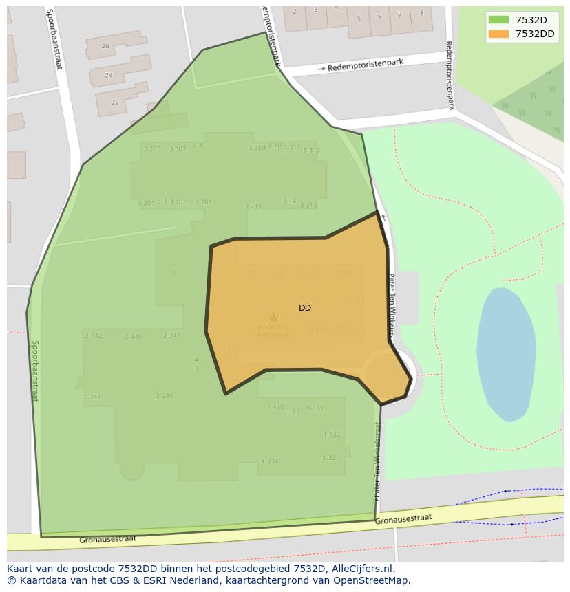 Afbeelding van het postcodegebied 7532 DD op de kaart.