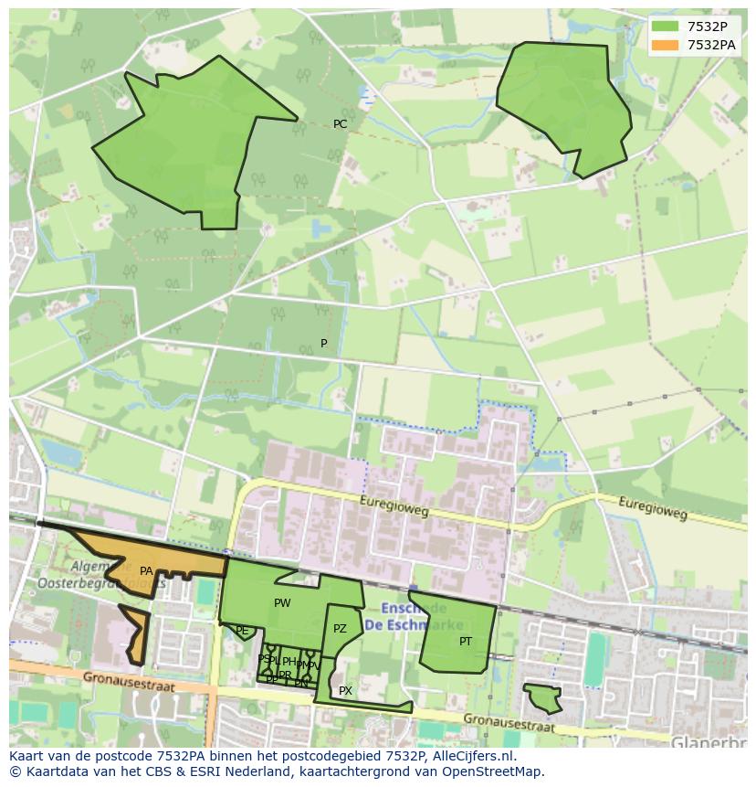 Afbeelding van het postcodegebied 7532 PA op de kaart.