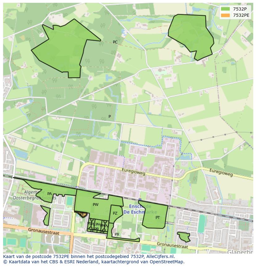 Afbeelding van het postcodegebied 7532 PE op de kaart.