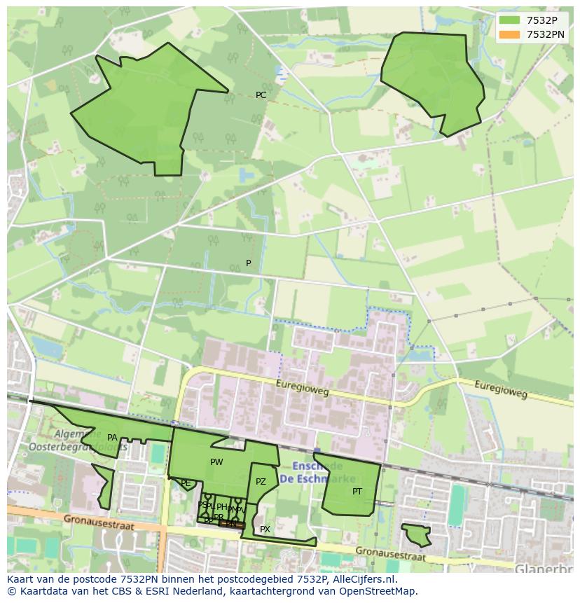 Afbeelding van het postcodegebied 7532 PN op de kaart.