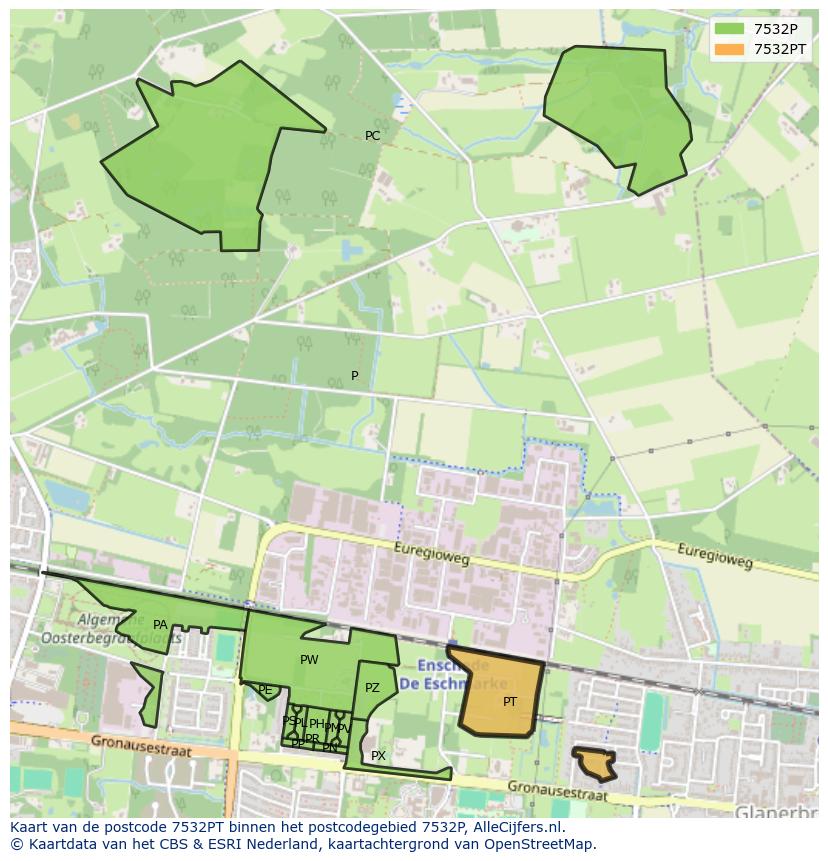 Afbeelding van het postcodegebied 7532 PT op de kaart.