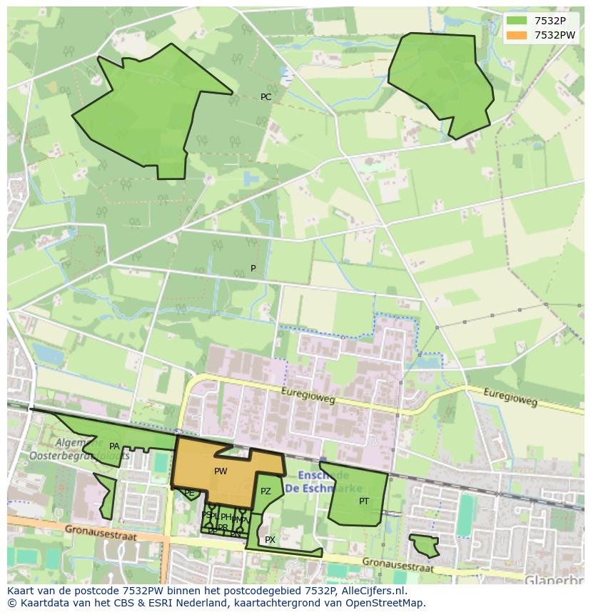 Afbeelding van het postcodegebied 7532 PW op de kaart.